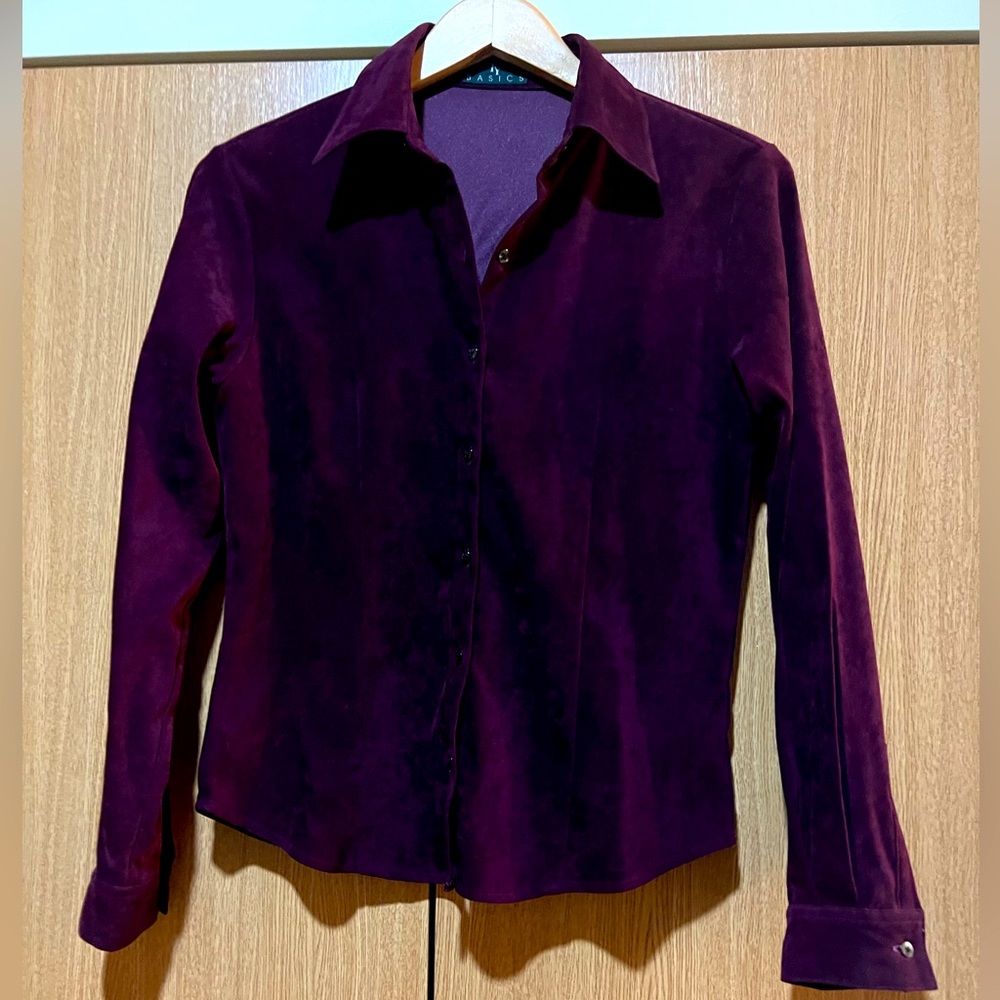 Ly Basics BURGUNDY Collard  BLOUSE SHIRT TOP Size M Slim Fit